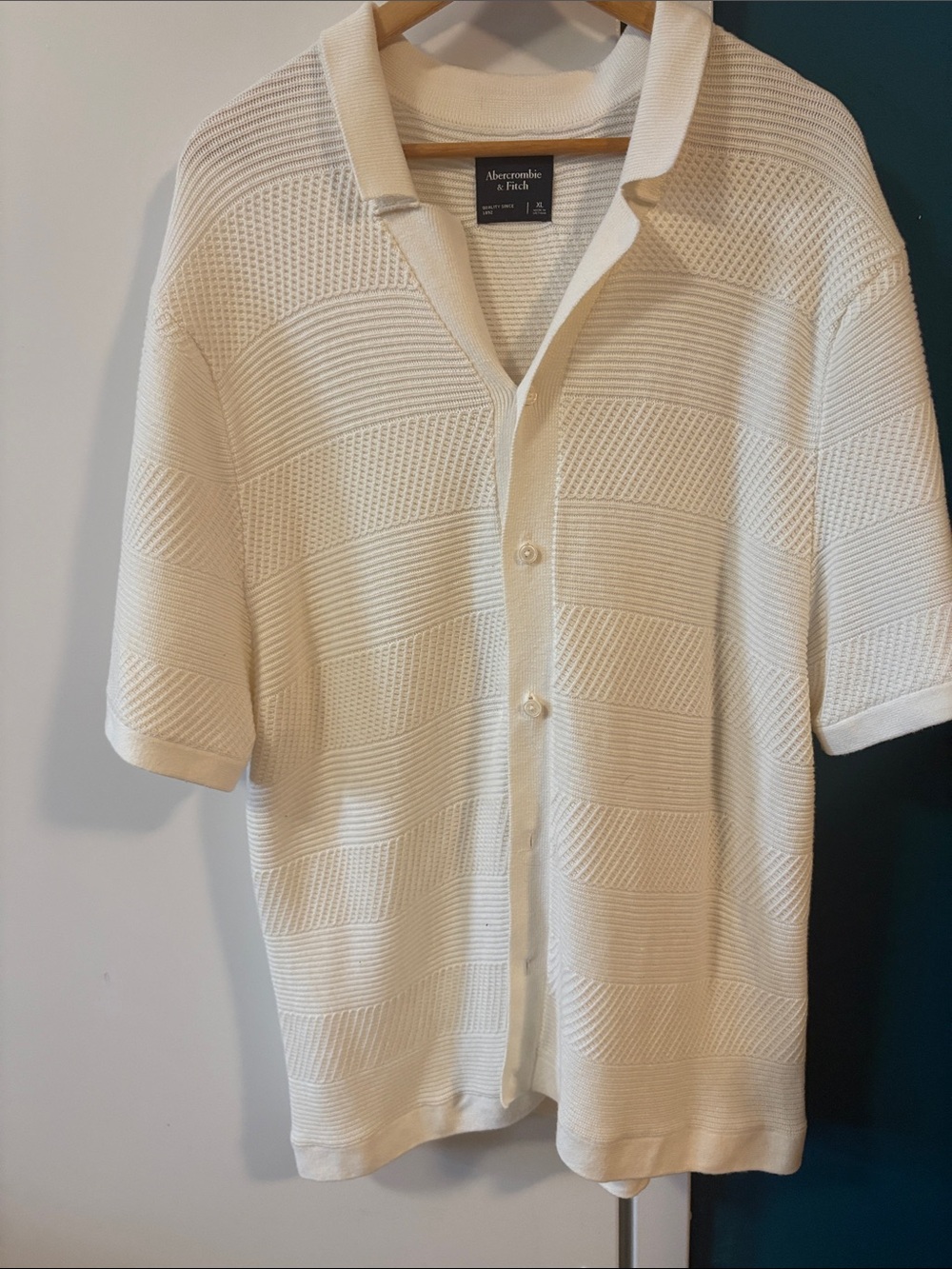 Abercrombie & Fitch Cream Short-Sleeve Knit Cardigan Polo